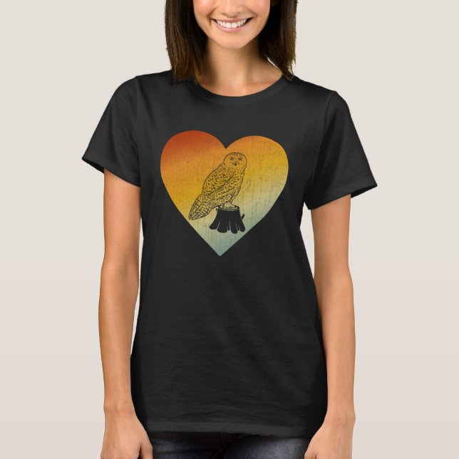Distressed Heart Retro Style Men Women Snowy Owl T-Shirt (Front)