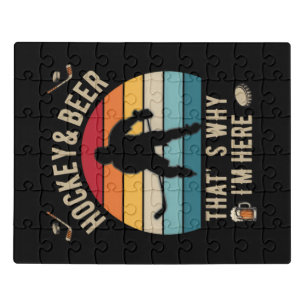 Distressed Hockey and Beer Pun Hockey Jigsaw Puzzle