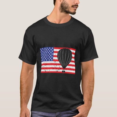 Distressed Hot Air Balloon Usa American Flag Vinta T_Shirt