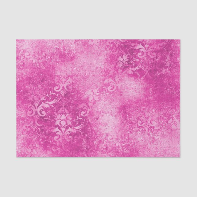 Distressed Hot Pink Damask Tissue Paper (Front)