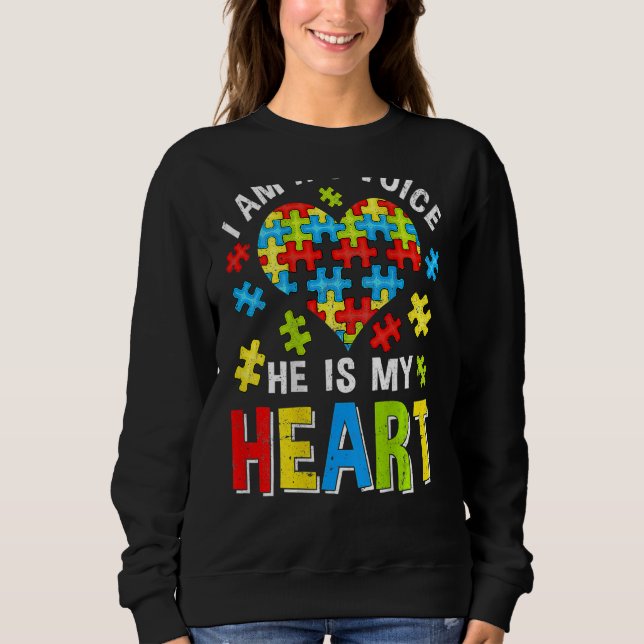 Distressed I Am His Voice He Is My Heart Autism Aw Sweatshirt (Front)