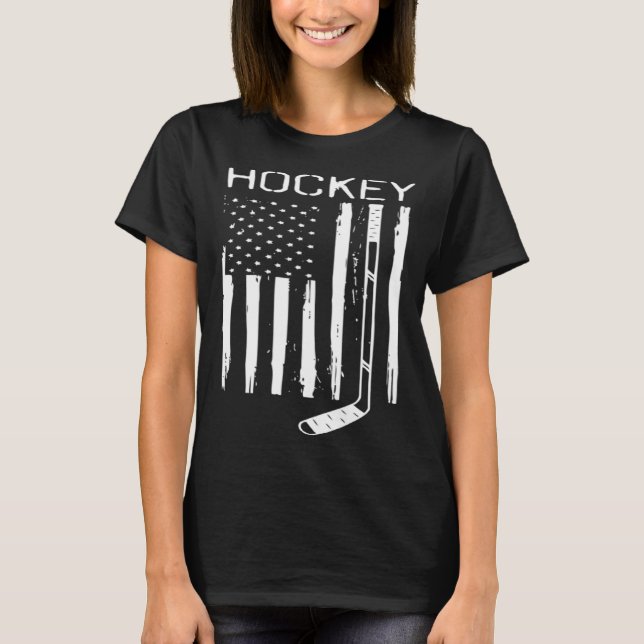 Distressed Ice Hockey Stick US American Flag Patri T-Shirt (Front)