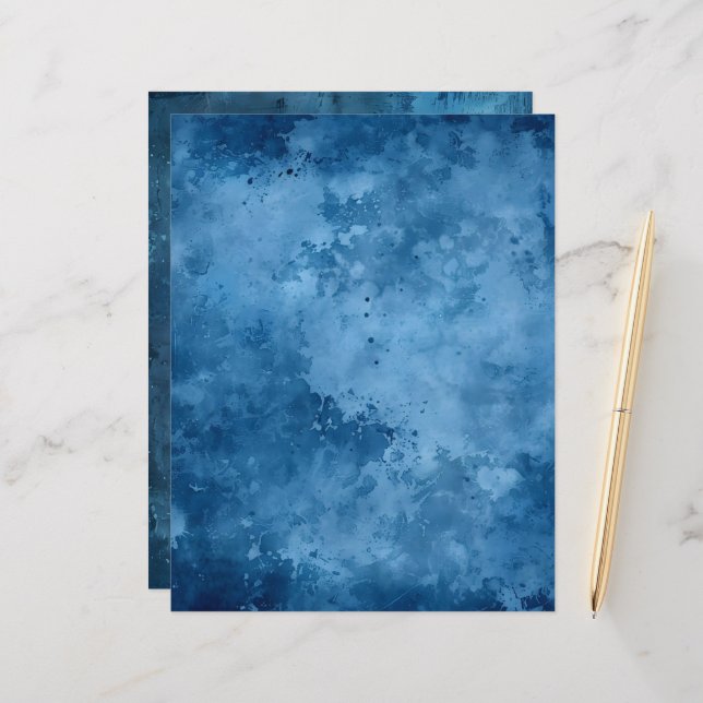 Distressed Ink Blue Background Scrapbook Paper (Front/Back In Situ)