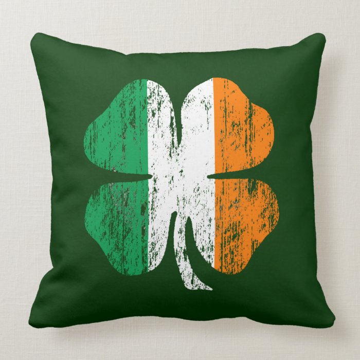 Distressed Irish Flag Shamrock Pillow