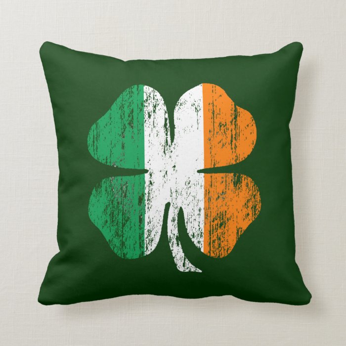 Distressed Irish Flag Shamrock Pillow