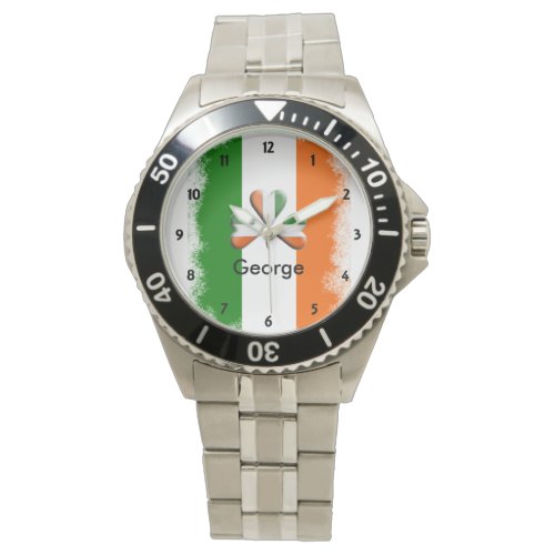 Distressed Irish Tri Colors Shamrock Personalized Watch