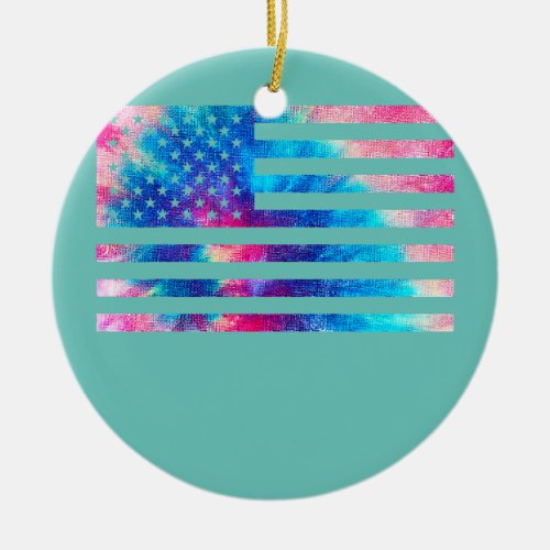 Distressed July 4th Tie Dye American Flag for Men Ceramic Ornament