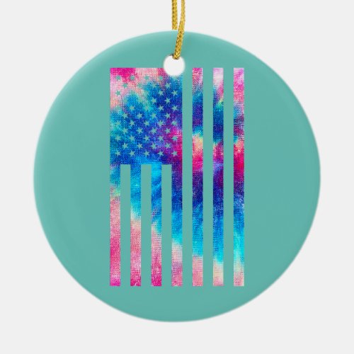 Distressed July 4th Tie Dye American Flag for Men Ceramic Ornament