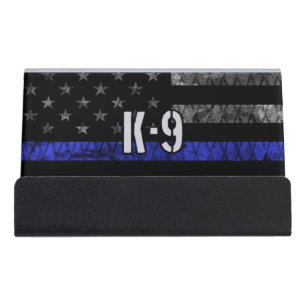Distressed K-9 Unit Police Flag Desk Business Card Holder