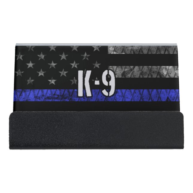 Distressed K-9 Unit Police Flag Desk Business Card Holder (Front)