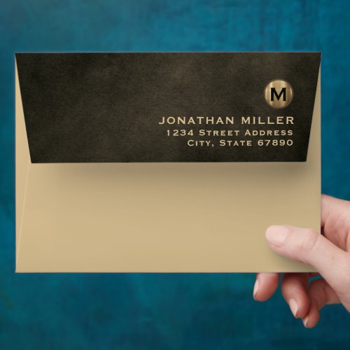 Distressed Leather Gold Monogram Return Address Envelope
