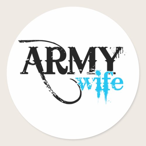 Distressed Lettering Army Wife Classic Round Sticker Distressed Lettering Army Wife Classic Round Sticker