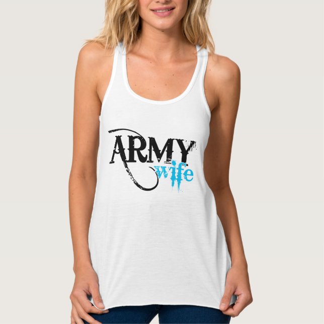 Distressed Lettering Army Wife Tank Top (Front)
