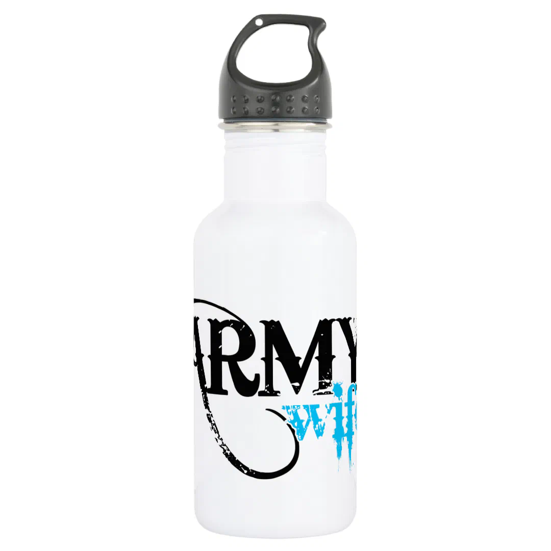Distressed Lettering Army Wife Water Bottle (Front)