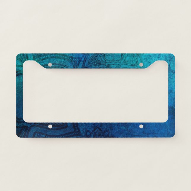 Distressed Light Blue Mandala License Plate Frame (Front)