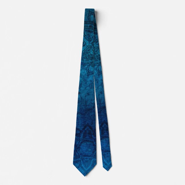 Distressed Light Blue Mandala Pattern Neck Tie (Front)