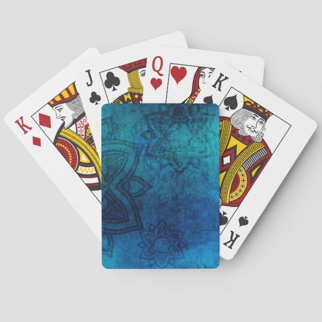 Distressed Light Blue Mandala Pattern Poker Cards (Back)