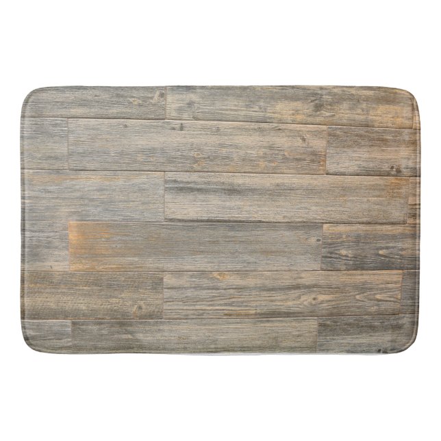 Distressed light Rustic Wood grain planks   Bath Mat (Front)