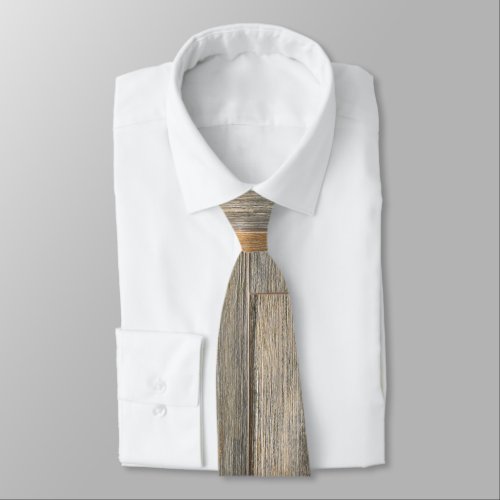 Distressed light Rustic Wood grain planks   Neck Tie