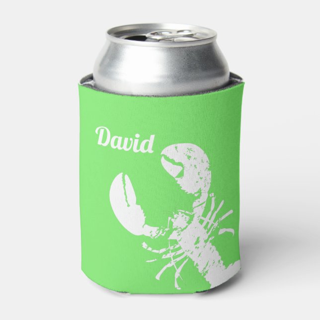 Distressed Lobster on Green Cool Seafood Can Cooler (Can Front)