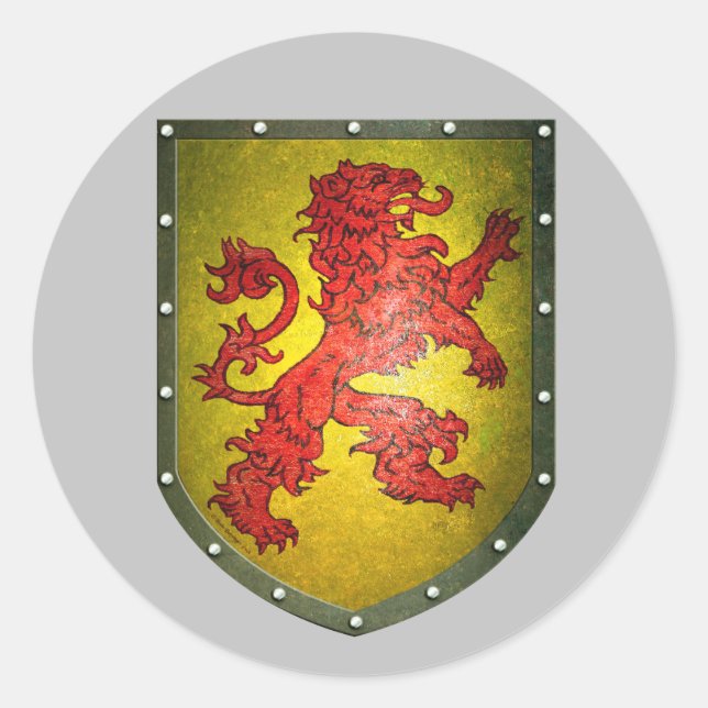 Distressed Look Red Lion Yellow Shield Classic Round Sticker (Front)