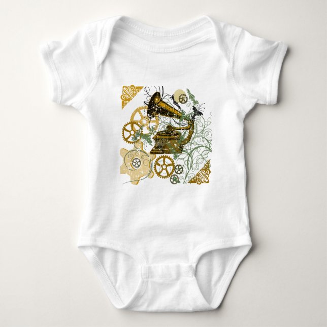 Distressed Look Steampunk Design Baby Bodysuit (Front)