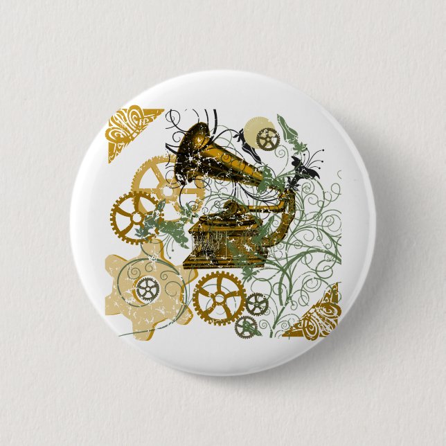 Distressed Look Steampunk Design Pinback Button (Front)