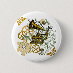 Distressed Look Steampunk Design Pinback Button