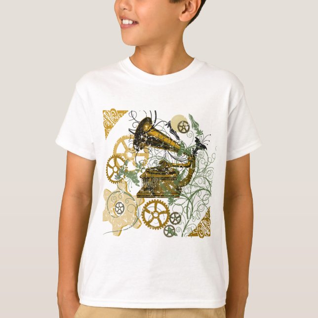 Distressed Look Steampunk Design T-Shirt (Front)