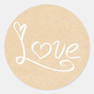 Distressed Love & Hearts Brown Tan & White Wedding Classic Round Sticker