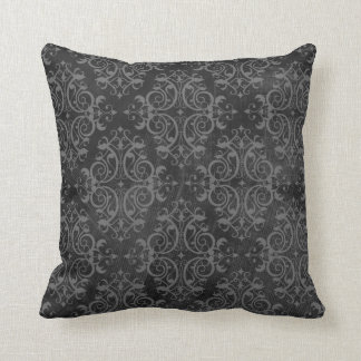 Distressed Luxe Damask Throw Pillow - Black