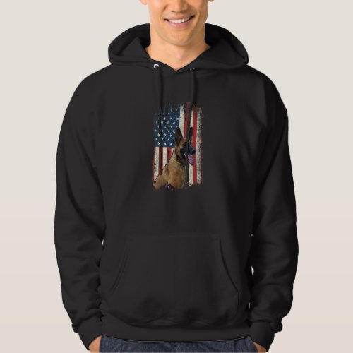 Distressed Malinois American Flag Patriotic Dog Hoodie