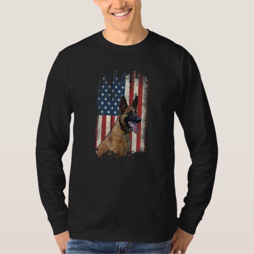 Distressed Malinois American Flag Patriotic Dog T_Shirt