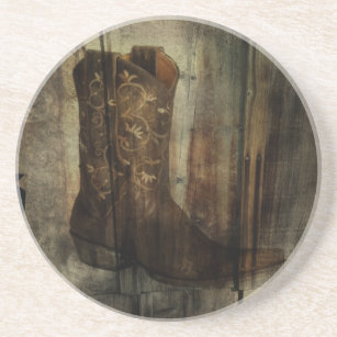 Distressed Man Cave Western Country Cowboy Boot Drink Coaster