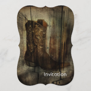 Distressed Man Cave Western Country Cowboy Boot Invitation
