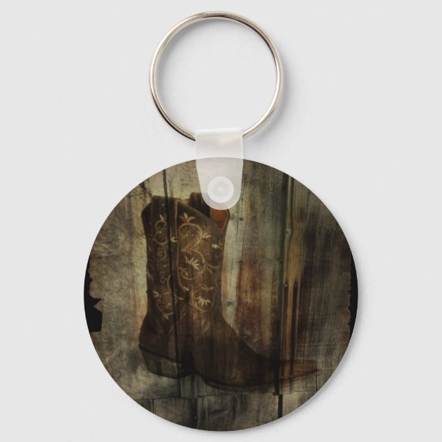 Distressed Man Cave Western Country Cowboy Boot Keychain (Front)