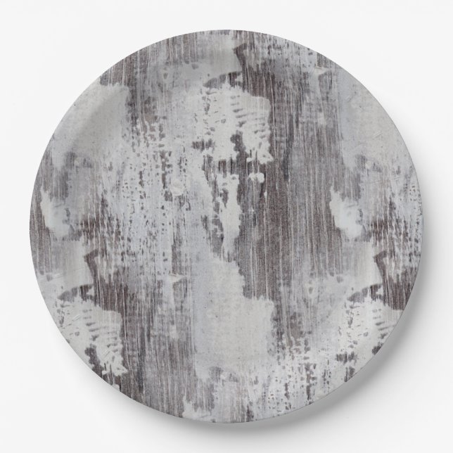 Distressed Maui Whitewashed Oak Wood Grain Look Paper Plates (Front)