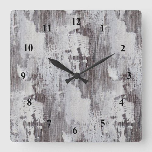 Distressed Maui Whitewashed Oak Wood Grain Look Square Wall Clock