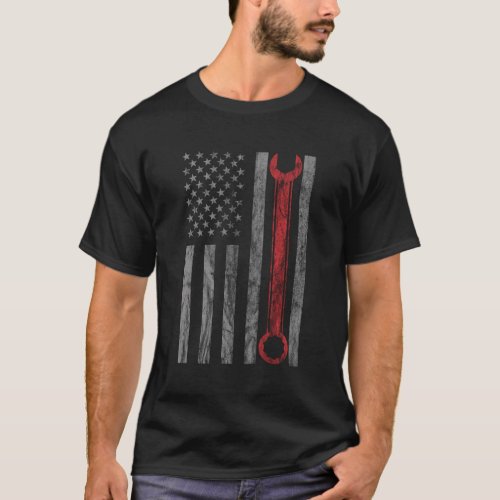 Distressed Mechanic Usa Flag T_Shirt