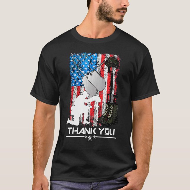 Distressed Memorial Day  Flag Military Boots Dog T T-Shirt (Front)