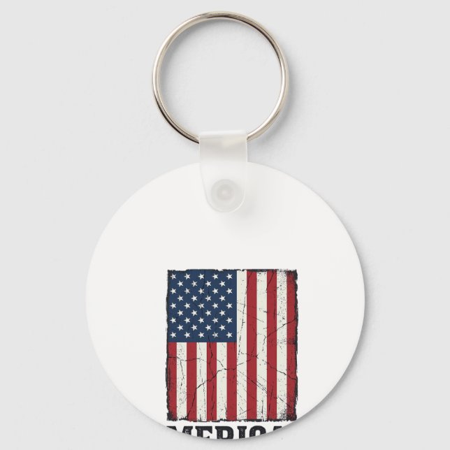 Distressed Merica Flag Patriotic Vector Shirt Desi Keychain (Front)
