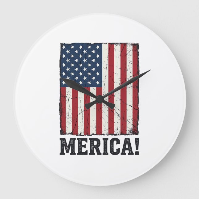 Distressed Merica Flag Patriotic Vector Shirt Desi Large Clock (Front)