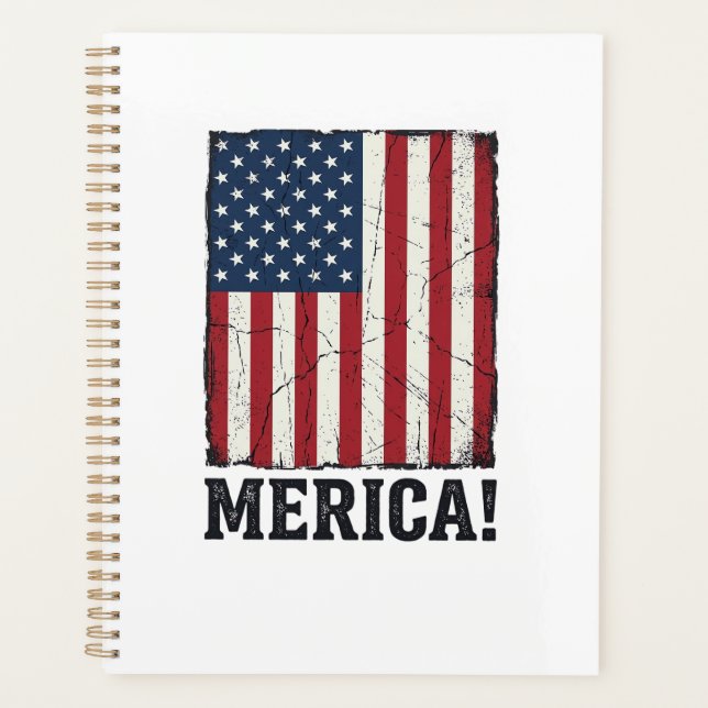 Distressed Merica Flag Patriotic Vector Shirt Desi Planner (Front)