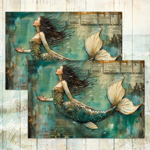 DISTRESSED MERMAID MIXED MEDIA DECOUPAGE TISSUE PAPER