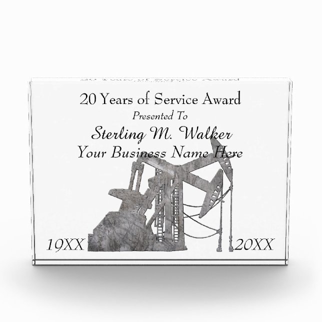 Distressed Metal Oilfield Pumpjack Service Award (Front)