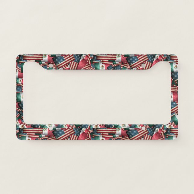 Distressed Mexican/American Flags  - US & Mexican License Plate Frame (Front)