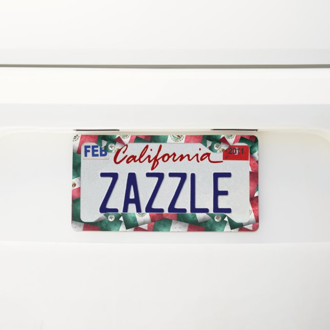 Distressed Mexican Flags License Plate Frame (On Car)