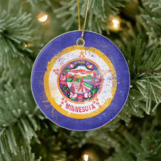 Distressed Minnesota State Flag Ceramic Ornament