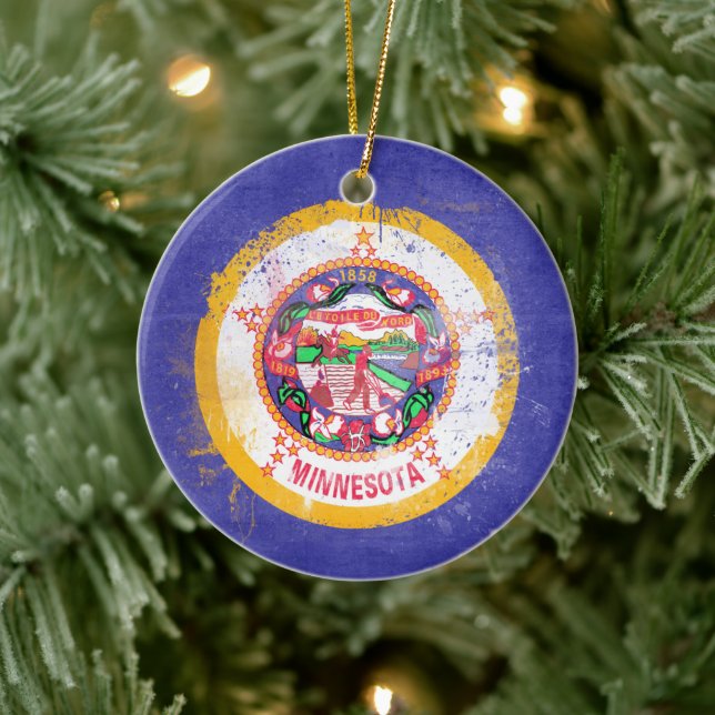 Distressed Minnesota State Flag Ceramic Ornament (Tree)