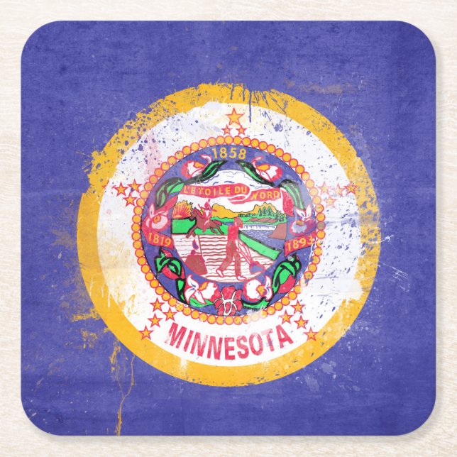 Distressed Minnesota State Flag Square Paper Coaster (Front)